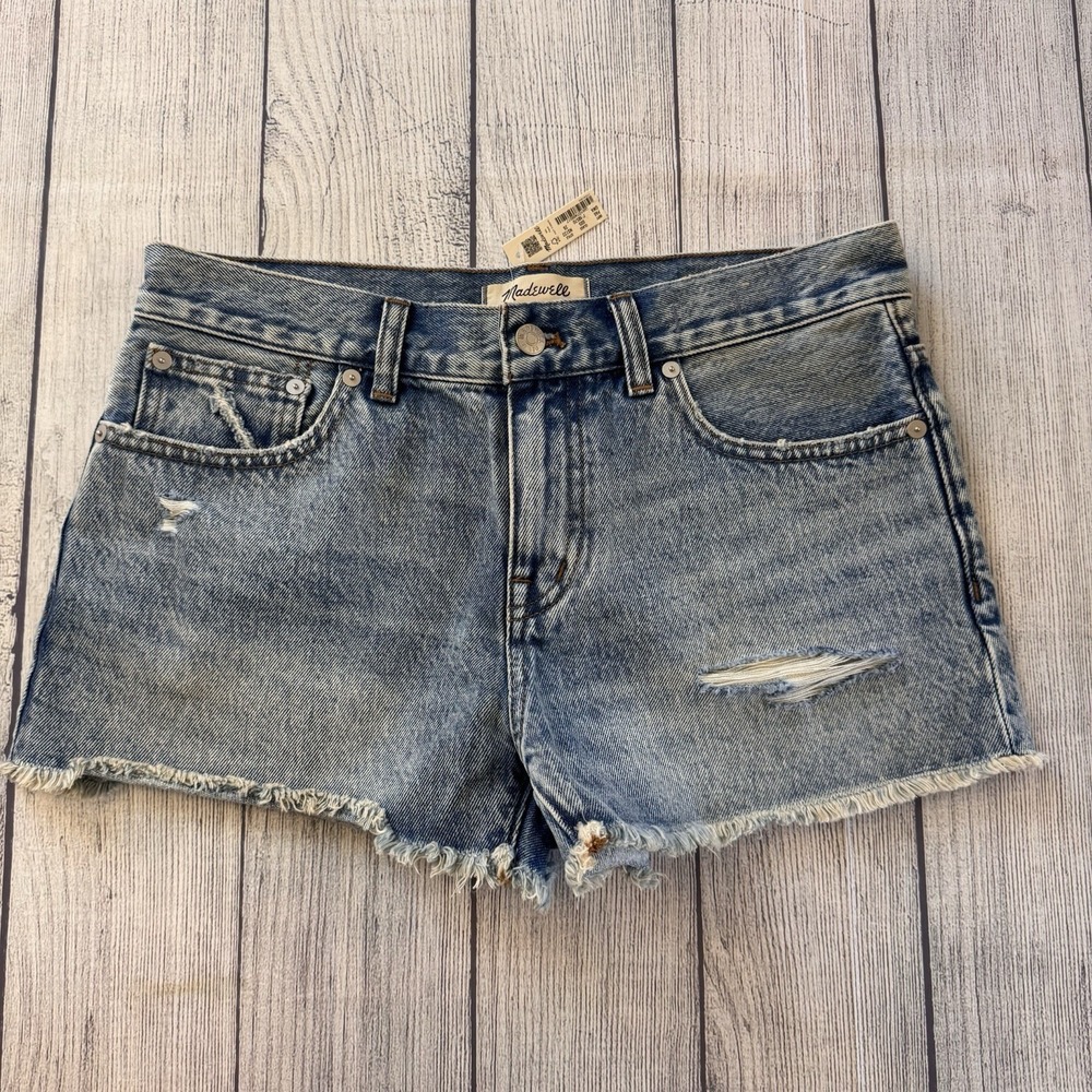 Madewell Low Rise Boyfriend Shorts Women's 26 Distressed Frayed Denim‎ Blue Jean